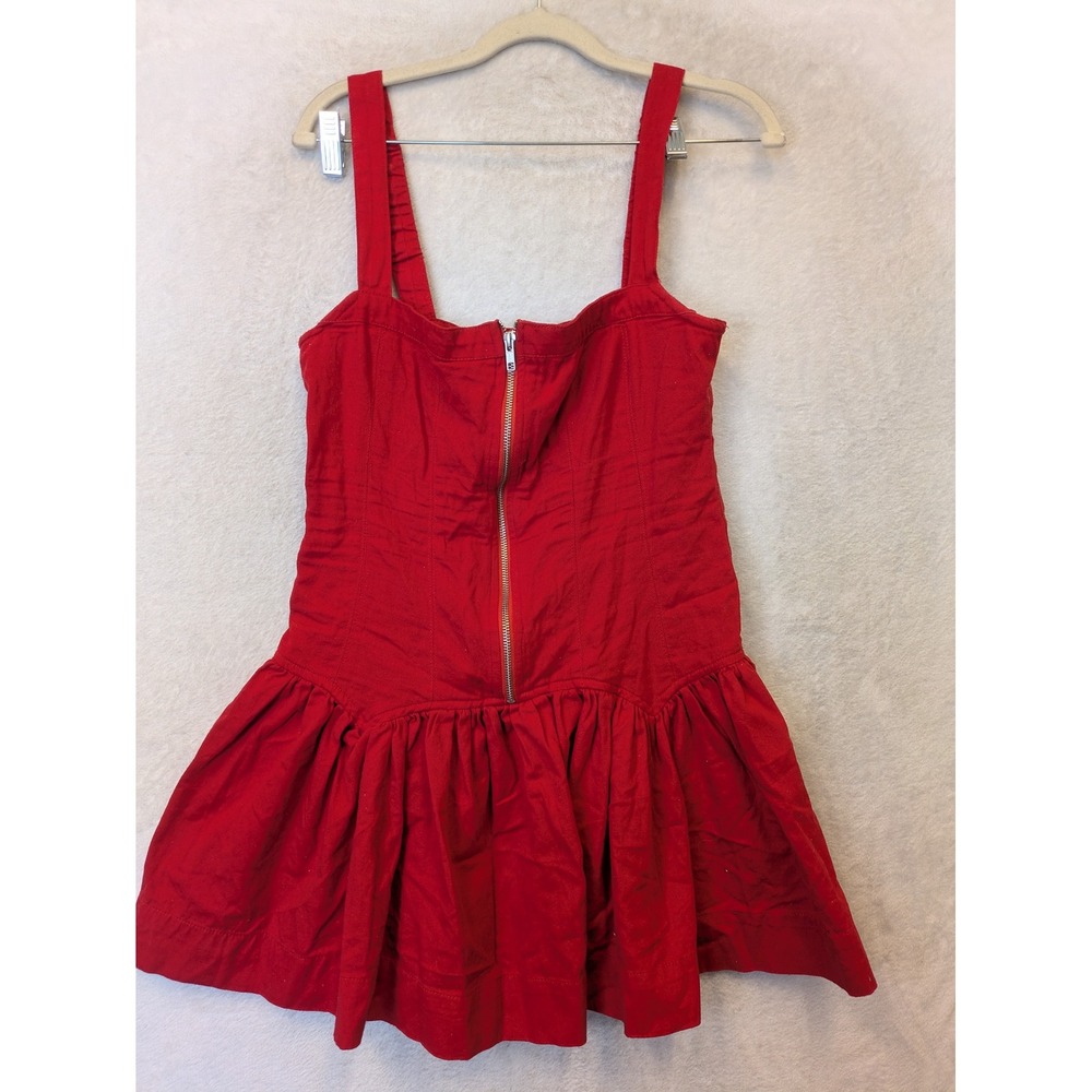 ASOS DESIGN Mini Dress Women's‎ 8 Red Zipper Front Ruffle Drop Waist Denim